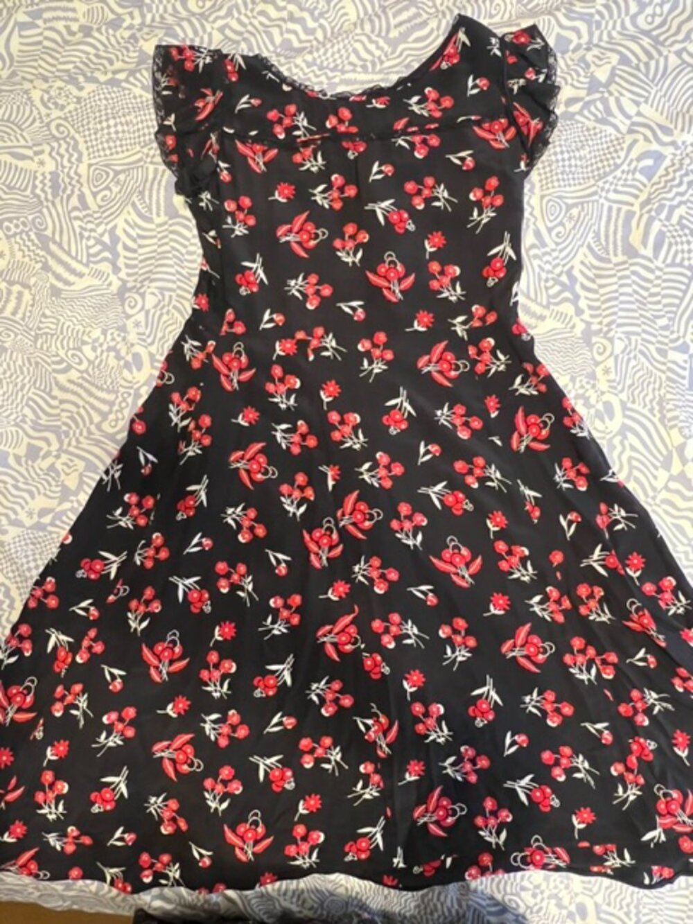Prada 2016 Black Print Ruffled Midi Dress M-L - Picture 2 of 6